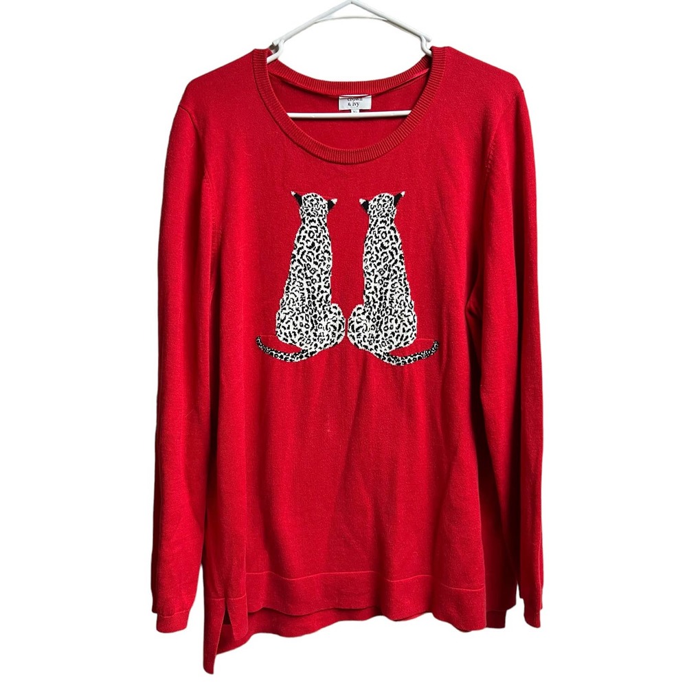Crown & Ivy Red Sweater with Leopard Design